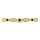 10kt Yellow Gold Womens Round Blue Sapphire Diamond Stackable Band Ring 1/10 Cttw