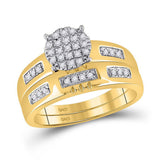 10kt Yellow Gold His Hers Round Diamond Cluster Matching Wedding Set 1/3 Cttw