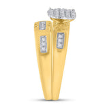 10kt Yellow Gold His Hers Round Diamond Cluster Matching Wedding Set 1/3 Cttw