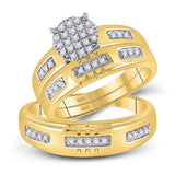10kt Yellow Gold His Hers Round Diamond Cluster Matching Wedding Set 1/3 Cttw