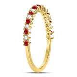 10kt Yellow Gold Womens Round Ruby Diamond Stackable Band Ring 1/4 Cttw