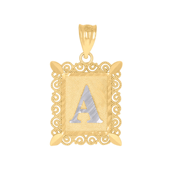 10kt Two-tone Gold Unisex Diamond-cut Initial A Charm Pendant