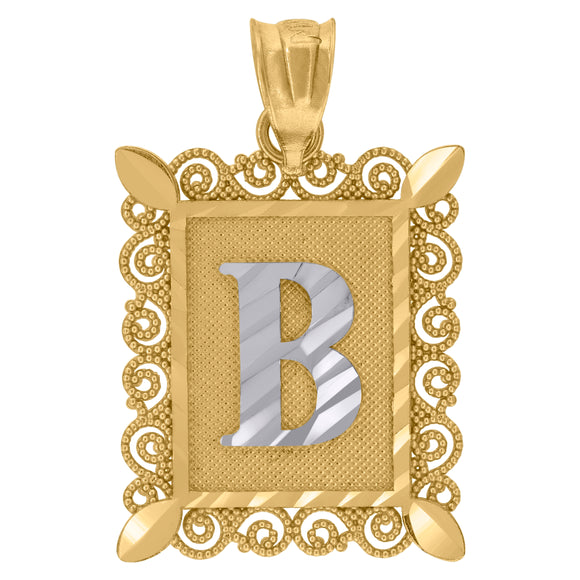 10kt Two-tone Gold Unisex Diamond-cut Initial B Charm Pendant