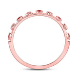 10kt Rose Gold Womens Round Ruby Dot Flower Stackable Band Ring 1/12 Cttw