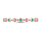 10kt Rose Gold Womens Round Emerald Dot Flower Stackable Band Ring 1/12 Cttw