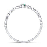 10kt White Gold Womens Round Emerald Solitaire Diamond-accent Stackable Ring .03 Cttw