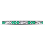 10kt White Gold Womens Round Emerald Single Row Flourished Stackable Band Ring 1/8 Cttw