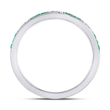 10kt White Gold Womens Round Emerald Single Row Flourished Stackable Band Ring 1/8 Cttw
