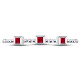 10kt White Gold Womens Princess Ruby 3-Stone Beaded Stackable Band Ring 1/20 Cttw