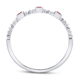 10kt White Gold Womens Princess Ruby 3-Stone Beaded Stackable Band Ring 1/20 Cttw