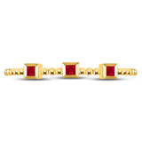 10kt Yellow Gold Womens Princess Ruby 3-Stone Beaded Stackable Band Ring 1/20 Cttw