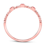 10kt Rose Gold Womens Princess Ruby 3-Stone Beaded Stackable Band Ring 1/20 Cttw