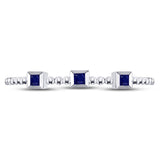 10kt White Gold Womens Princess Blue Sapphire 3-Stone Beaded Stackable Band Ring 1/20 Cttw