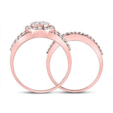 14kt Rose Gold Round Diamond Cluster Bridal Wedding Ring Band Set 1 Cttw