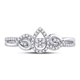 10kt White Gold Womens Round Diamond Teardrop Curl Cluster Ring 1/10 Cttw