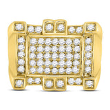 10kt Yellow Gold Mens Round Diamond Square Cluster Ring 1-1/2 Cttw