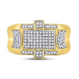 10kt Yellow Gold Mens Round Diamond Rectangle Cluster Ring 1/2 Cttw