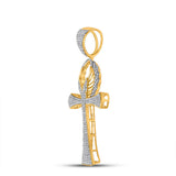 10kt Yellow Gold Mens Round Diamond Ankh Cross Charm Pendant 7/8 Cttw