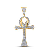 10kt Yellow Gold Mens Round Diamond Ankh Cross Charm Pendant 7/8 Cttw