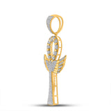 10kt Yellow Gold Mens Round Diamond Ankh Wings Cross Charm Pendant 3/4 Cttw