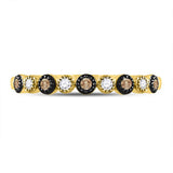 10kt Yellow Gold Womens Round Brown Diamond Milgrain Dot Band Ring 1/8 Cttw