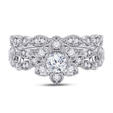 14kt Two-tone Gold Round Diamond Flower Bridal Wedding Ring Band Set 3/4 Cttw