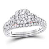 14kt Two-tone Gold Round Diamond Bridal Wedding Ring Band Set 1 Cttw