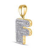 10kt Yellow Gold Mens Round Diamond Letter F Bubble Initial Charm Pendant 1/2 Cttw