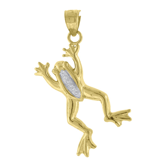10kt Two-Tone Gold Womens Frog Ht:31.1mm x W:17.1mm Animal Charm Pendant
