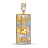 10kt Yellow Gold Mens Round Diamond Hundred Bill Money Charm Pendant 5/8 Cttw