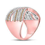10kt Rose Gold Womens Round Brown Diamond Crossover Ring 1 Cttw