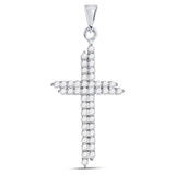 10kt White Gold Womens Round Diamond Asymmetric Cross Pendant 1/2 Cttw