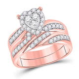 10kt Rose Gold His Hers Round Diamond Heart Matching Wedding Set 1 Cttw