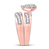 10kt Rose Gold His Hers Round Diamond Heart Matching Wedding Set 1 Cttw