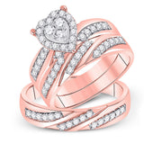 10kt Rose Gold His Hers Round Diamond Heart Matching Wedding Set 1 Cttw