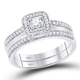 10kt White Gold His Hers Round Diamond Solitaire Matching Wedding Set 1/2 Cttw