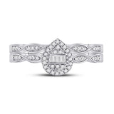 10kt White Gold Baguette Diamond Bridal Wedding Ring Band Set 1/5 Cttw
