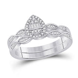 10kt White Gold Baguette Diamond Bridal Wedding Ring Band Set 1/5 Cttw
