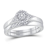 10kt White Gold His Hers Round Diamond Cluster Matching Wedding Set 1/10 Cttw