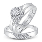 10kt White Gold His Hers Round Diamond Cluster Matching Wedding Set 1/10 Cttw