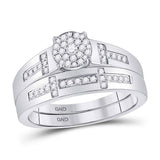 10kt White Gold His Hers Round Diamond Cluster Matching Wedding Set 1/2 Cttw