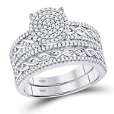 10kt White Gold His Hers Round Diamond Cluster Matching Wedding Set 5/8 Cttw