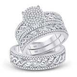10kt White Gold His Hers Round Diamond Cluster Matching Wedding Set 5/8 Cttw