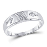 10kt White Gold His Hers Round Diamond Cross Matching Wedding Set 1/12 Cttw