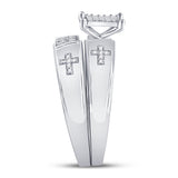 10kt White Gold His Hers Round Diamond Cross Matching Wedding Set 1/12 Cttw
