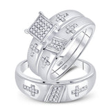 10kt White Gold His Hers Round Diamond Cross Matching Wedding Set 1/12 Cttw