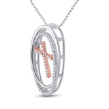 10kt Two-tone Gold Womens Round Diamond Oval Moving Cross Pendant 1/8 Cttw