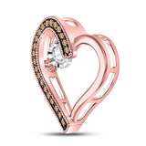 10kt Rose Gold Womens Round Brown Diamond Heart Moving Twinkle Pendant 1/5 Cttw