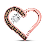 10kt Rose Gold Womens Round Brown Diamond Heart Moving Twinkle Pendant 1/5 Cttw