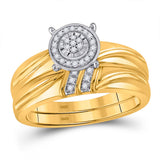 10kt Yellow Gold His Hers Round Diamond Cluster Matching Wedding Set 1/10 Cttw